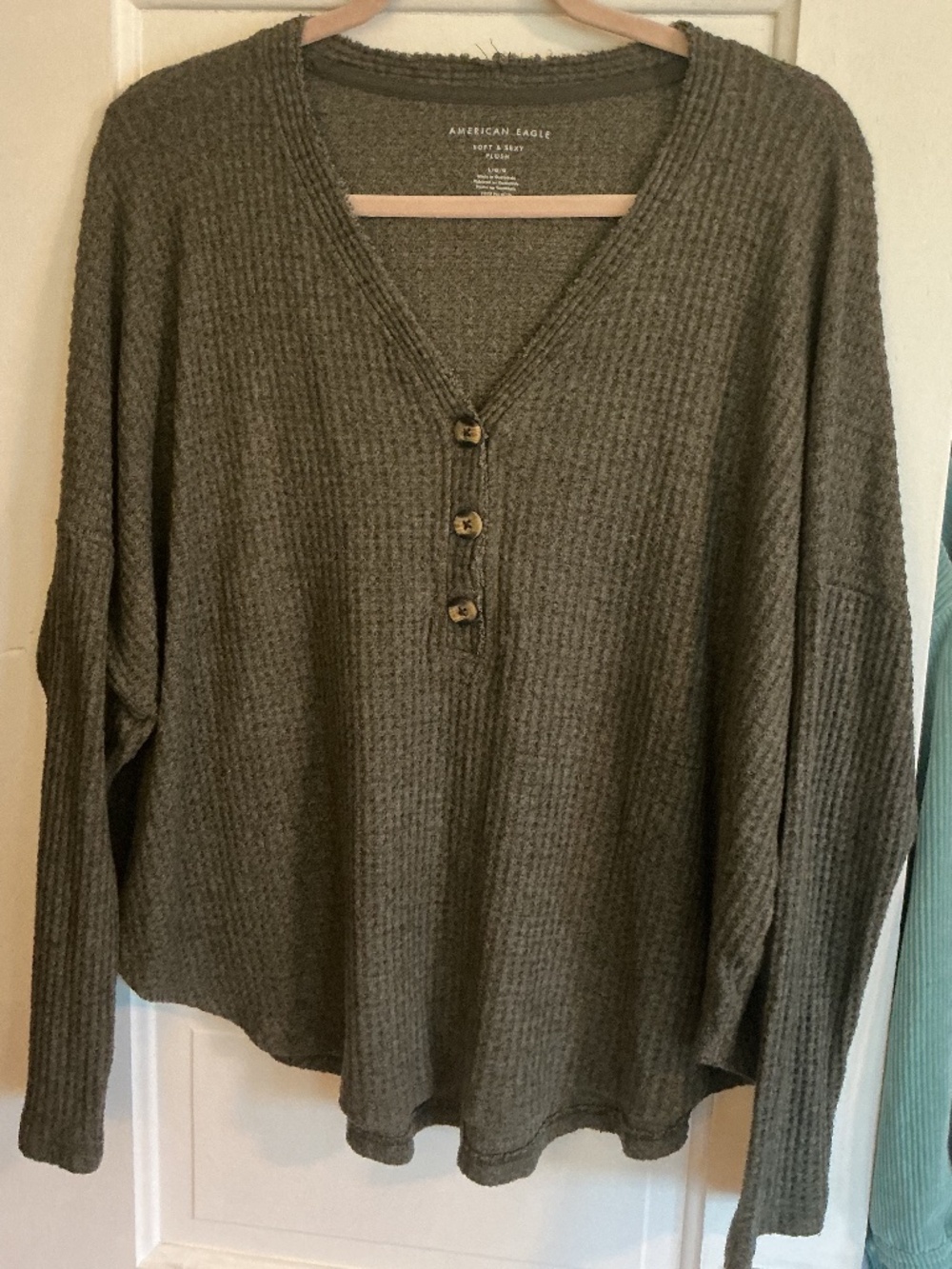 American Eagle Soft & Sexy Plush Waffle Henley Top